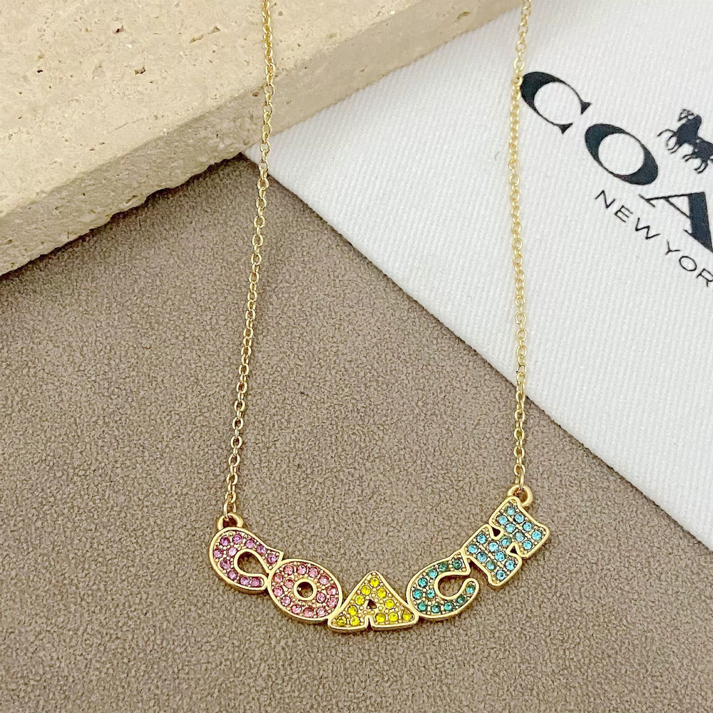 Coach Kou Jia Pearl Crystal Letter Pendant Thick Chain Adjustable Necklace Set